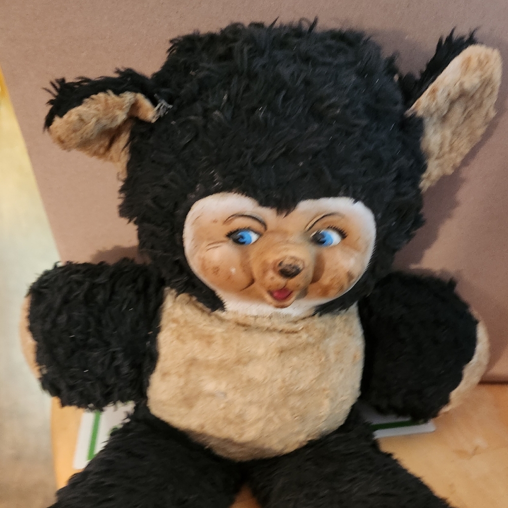 Vintage 1950 Rushton CHUBBY TUBBY BLACK TEDDY BEAR W/RUBBER FACE - Picture 3 of 11